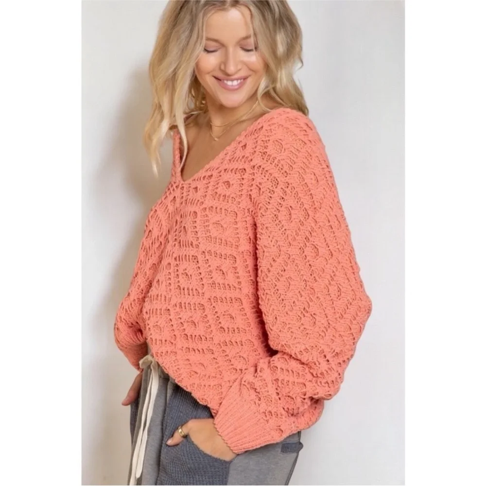 POL The Bright Side Chenille V Neck Sweater Oversized Semi-Cropped Size S - Picture 2 of 8